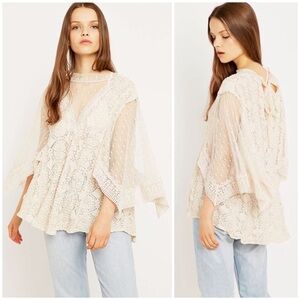 Free People, Hard Candy Floral Lace Handkerchief Sleeve Blouse